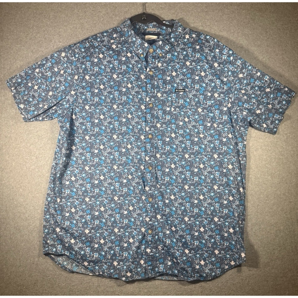 Columbia Sportswear Company Men's XL Blue Floral Print Short Sleeve